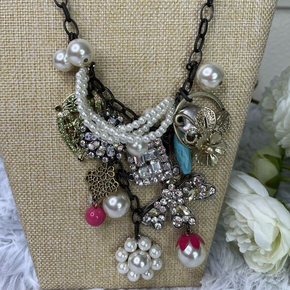 New Plunder Pearl Statement Necklace Chunky Layered Jewelry Vintage Inspired - Picture 2 of 7